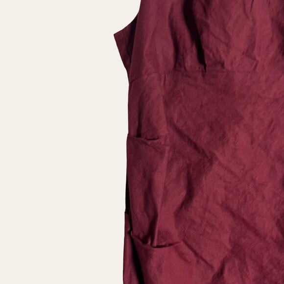 Eileen Fisher Red Burgundy Shirred Cotton Steel Stretch Dress Plus Size 18 - Picture 6 of 9